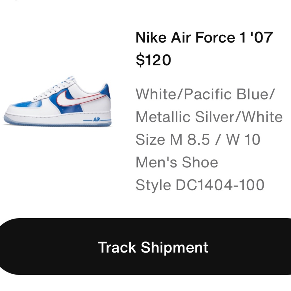 Nike Air Force 1 '07
$120
White/Pacific Blue/ Metallic Silver/White
